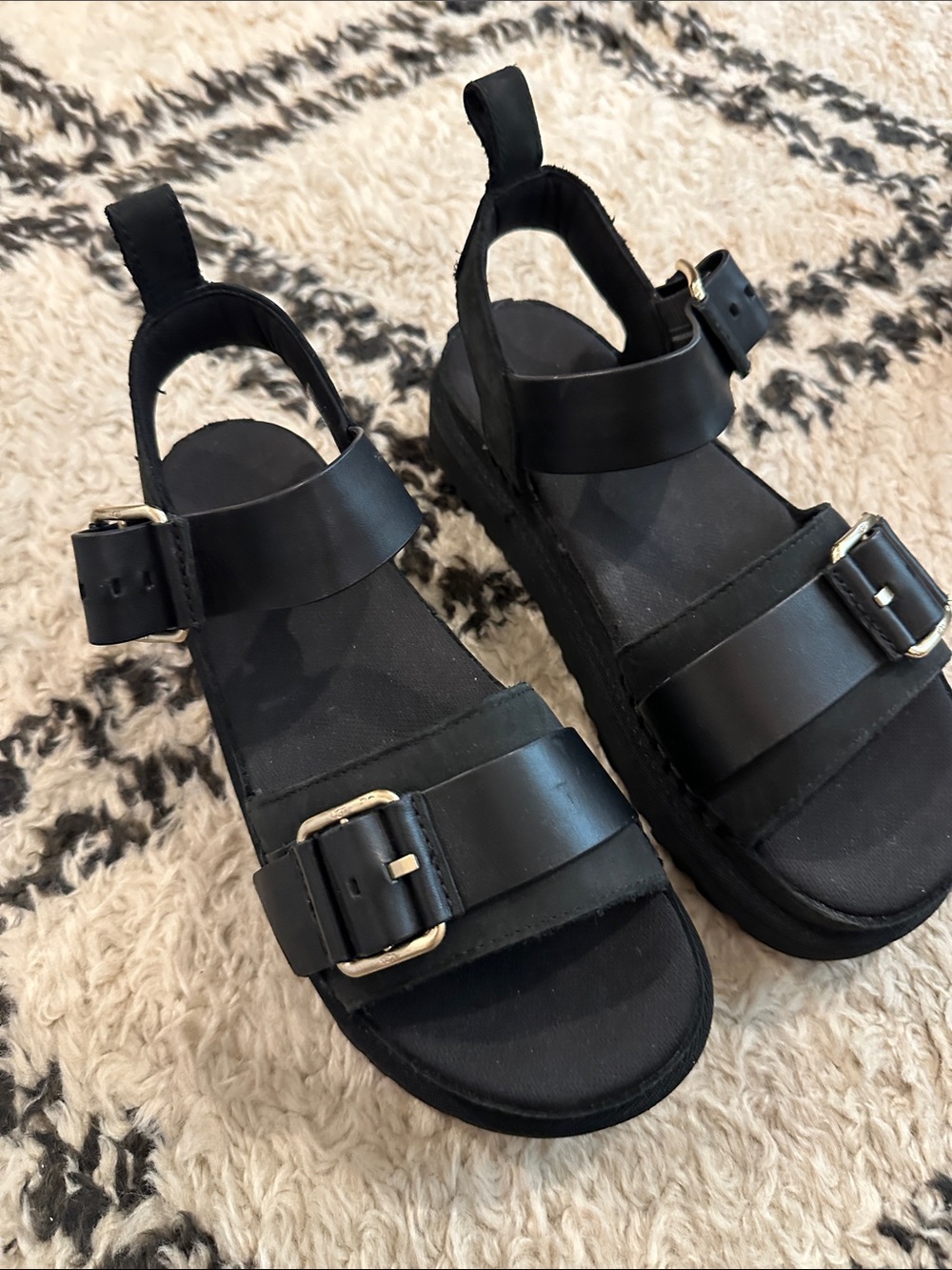 UGG Goldenstar Villa Black Platform Buckle Sandals